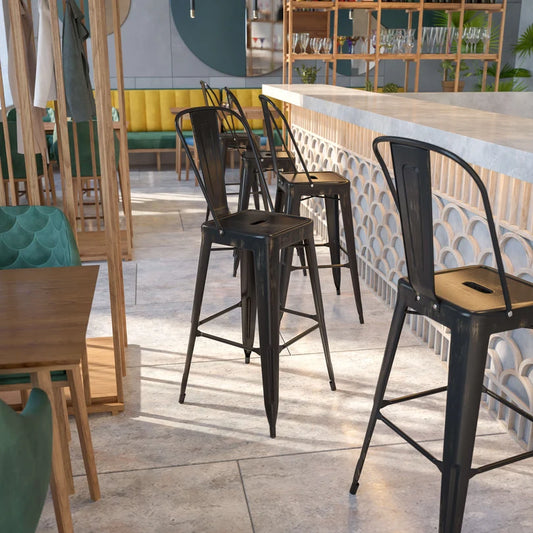 Brixton High Back Metal Bar Stool