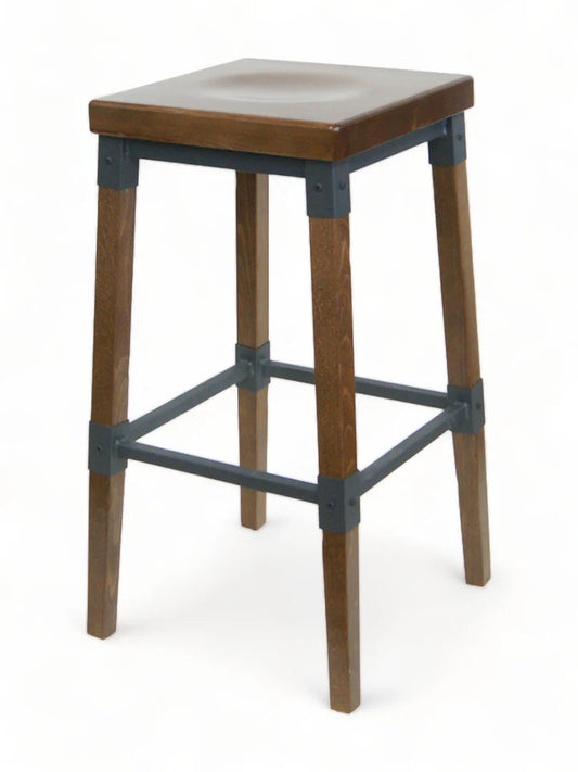 Lyla Backless Bar Stool Vintage Wood & Metal Bar Stool