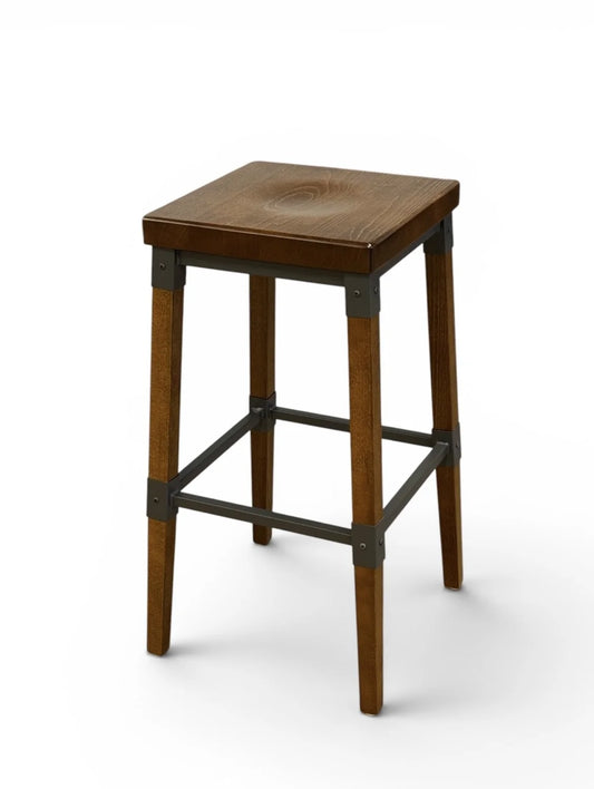 Lyla Backless Bar Stool Vintage Wood & Metal Bar Stool
