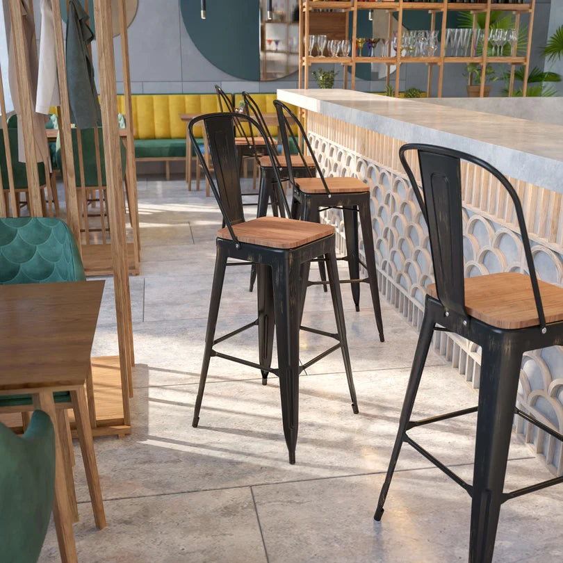 Brixton High Back Bar Stool