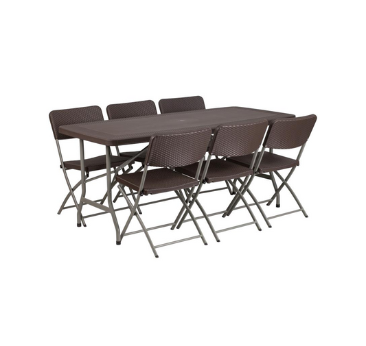 Elon Rattan Folding Table & Chair Set