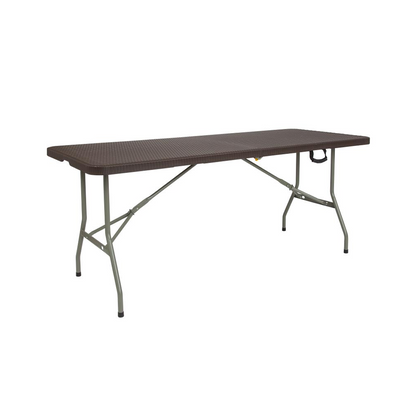 Park 6-Foot Bi-Fold Brown Rattan Plastic Folding Table
