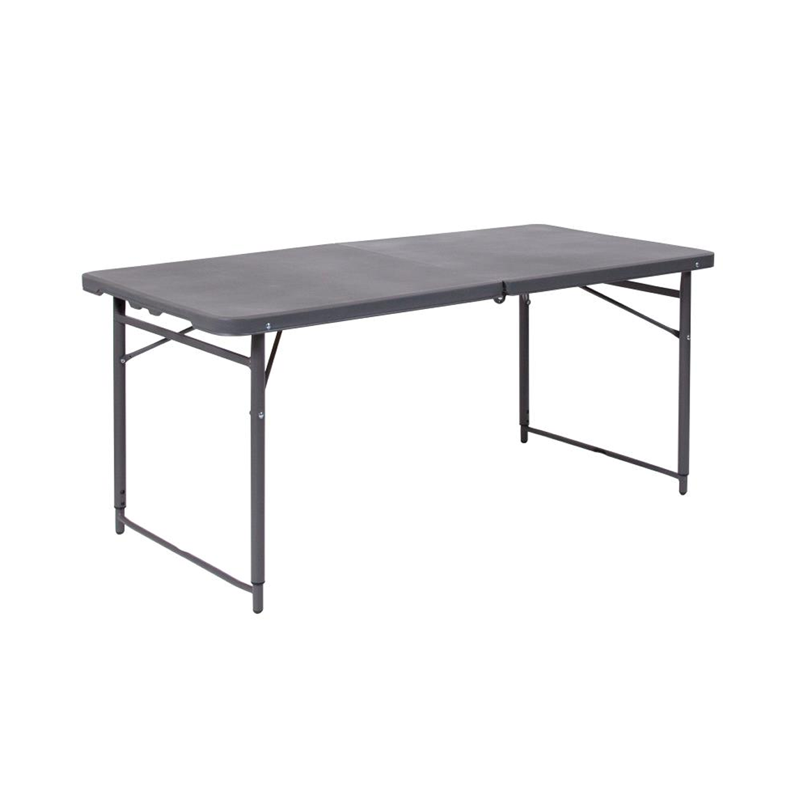 Mills 4-Foot Height Adjustable Bi-Fold Dark Gray Plastic Folding Table with Carrying Handle