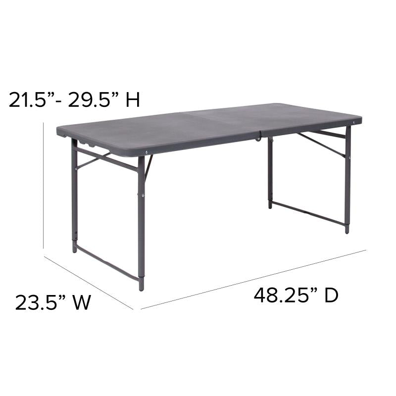 Mills 4-Foot Height Adjustable Bi-Fold Dark Gray Plastic Folding Table with Carrying Handle
