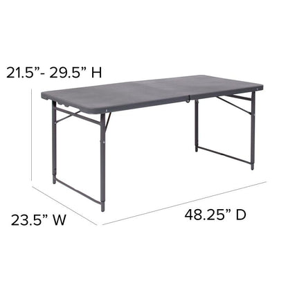 Mills 4-Foot Height Adjustable Bi-Fold Dark Gray Plastic Folding Table with Carrying Handle