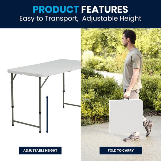 4' Granite White Plastic Folding Training Bi-Fold Table