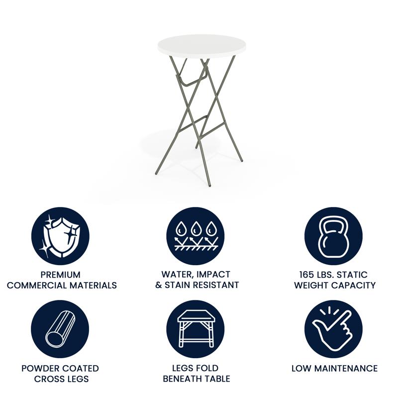 Elon Round White Bar Height Folding Table