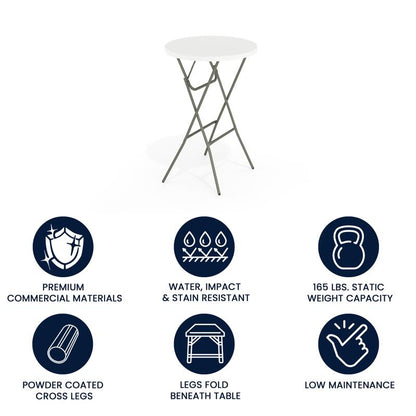 Elon Round White Bar Height Folding Table