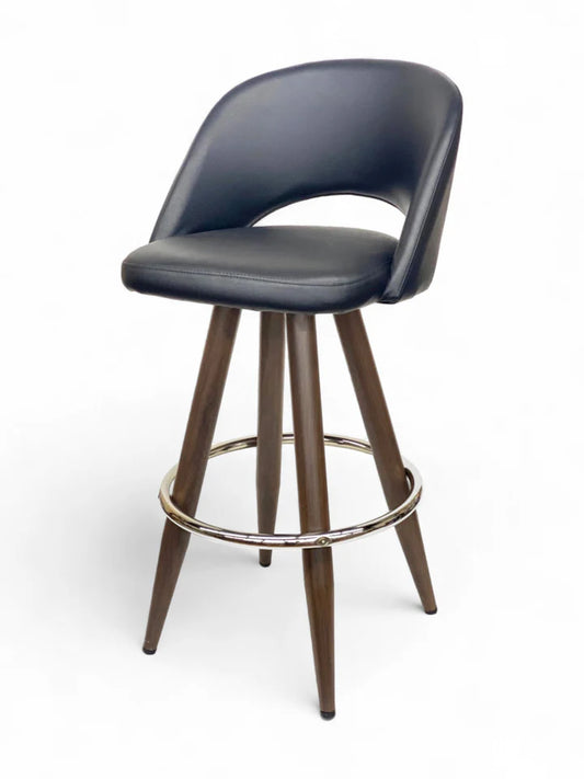 Nathan Black Upholstered Swivel Metal Bar Stool