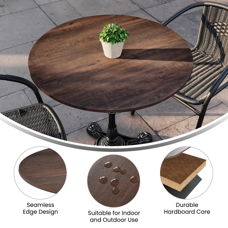 31.5" Round Dark Brown TopGuard HPL Wrapped Tabletop
