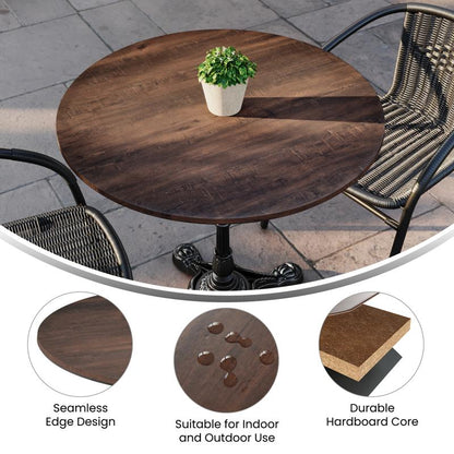 31.5" Round Dark Brown TopGuard HPL Wrapped Tabletop