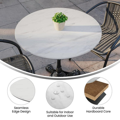 31.5" Round White Faux Marble TopGuard HPL Wrapped Tabletop