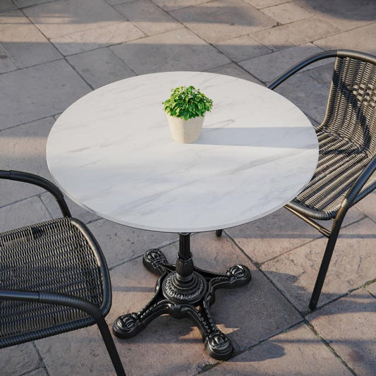 31.5" Round White Faux Marble TopGuard HPL Wrapped Tabletop