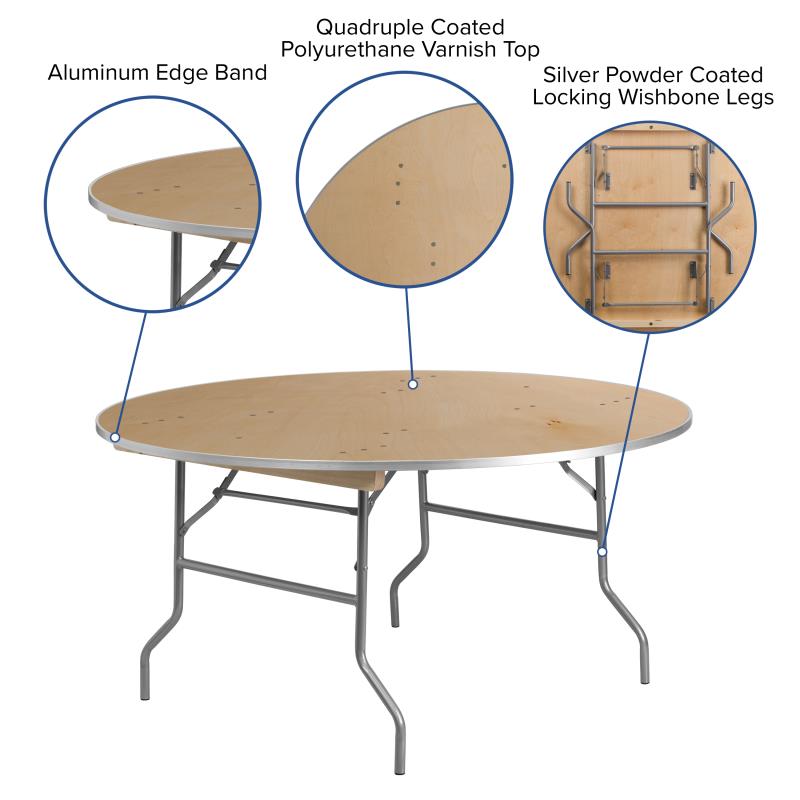 The Elon  6' Round Birchwood Banquet Table