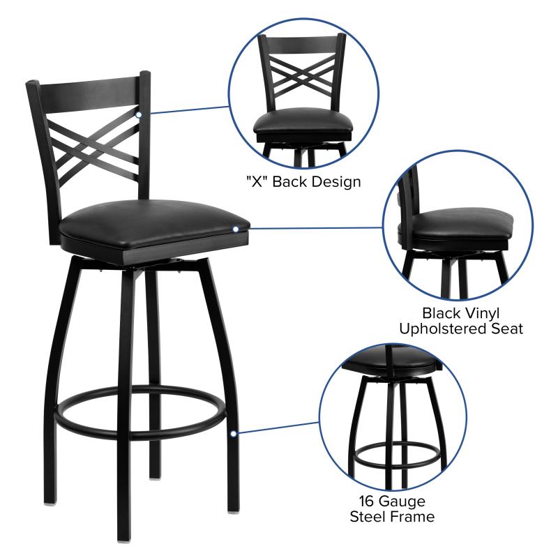Marino X-Back Swivel Metal Padded Bar Stool
