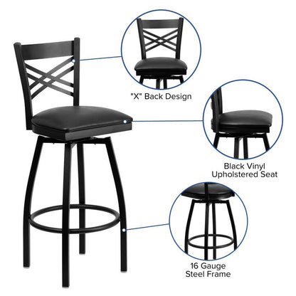 Marino X-Back Swivel Metal Padded Bar Stool