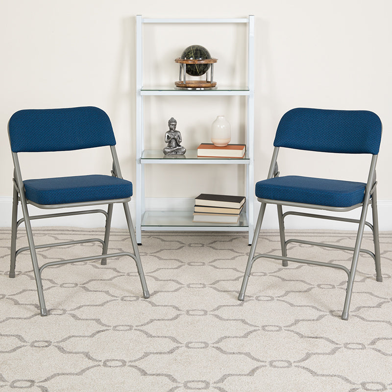 Curved Triple Braced & Double Hinged Upholstered Metal Folding Chair