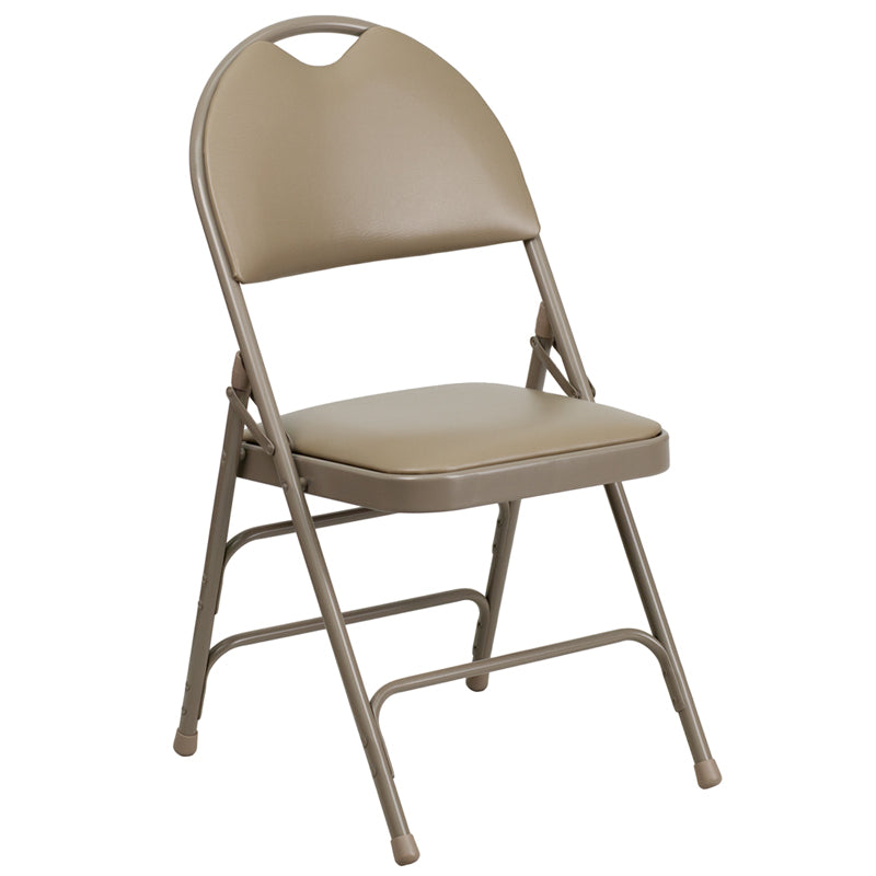 Extra Large Triple Braced Metal Folding Chair with Easy-Carry Handle