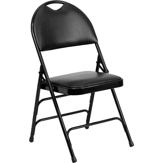 Extra Large Triple Braced Metal Folding Chair with Easy-Carry Handle