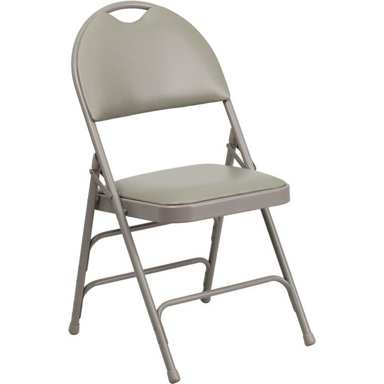 Extra Large Triple Braced Metal Folding Chair with Easy-Carry Handle