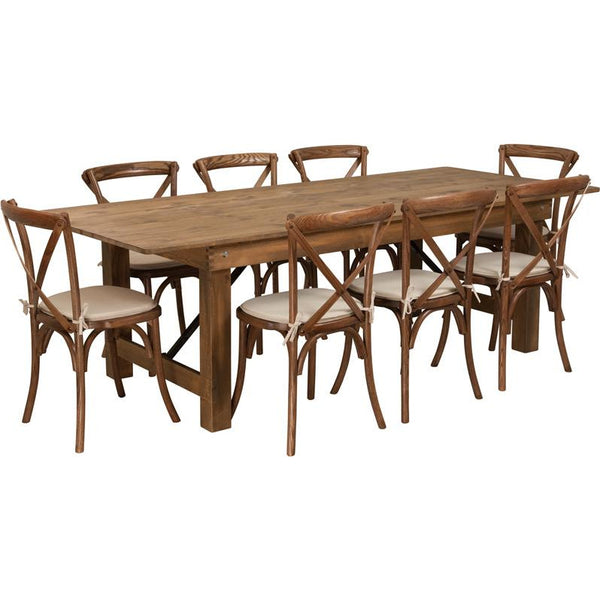 Americano Set - 1 x Farm Table and 8 x Cross Back Chairs
